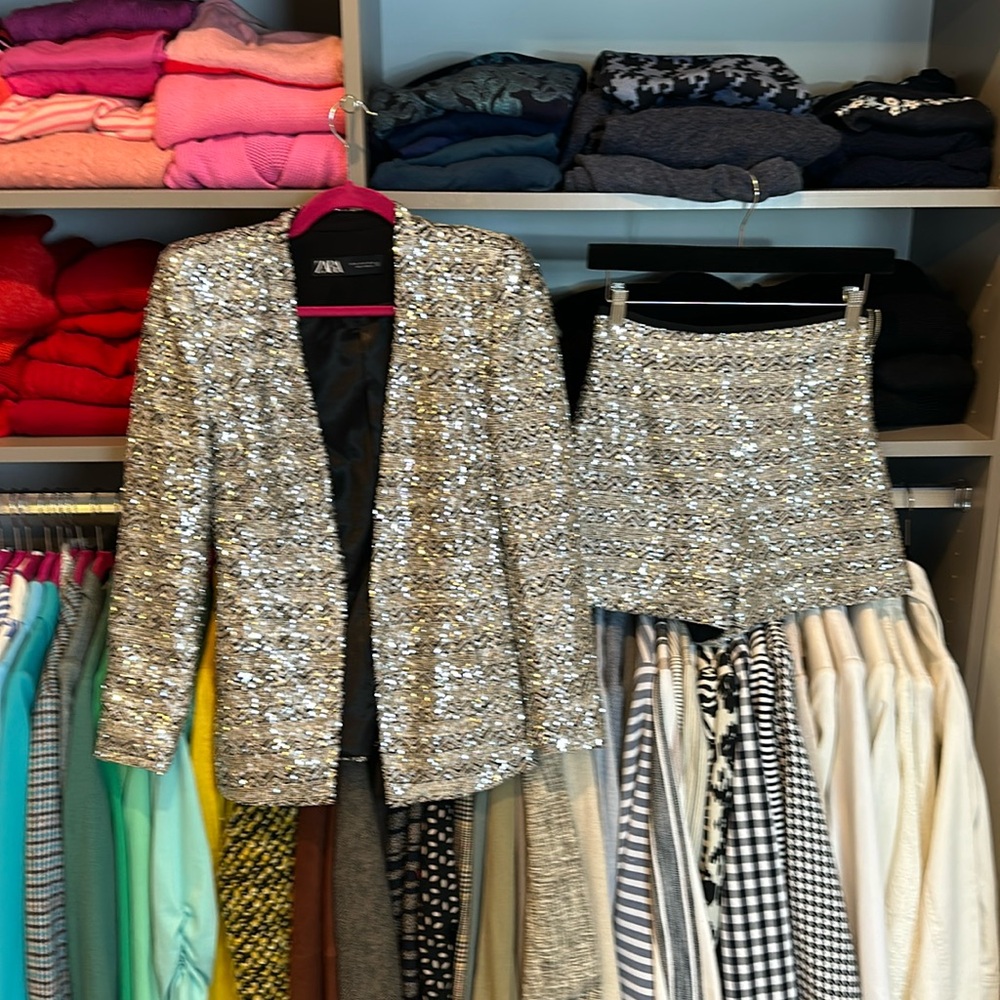 Zara Silver Sequin Women's Blazer and Shorts Set